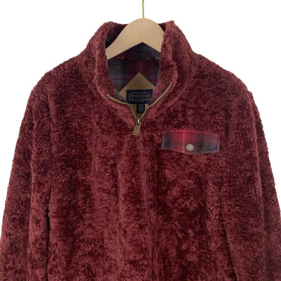 Pendleton Burgundy Zip Front Fleece Teddy Jacket Women's Size Medium - Picture 4 of 8